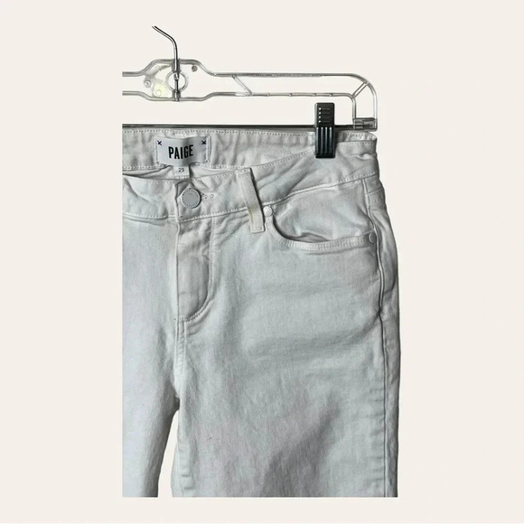 PAIGE VERDUGO CROP WHITE DENIM JEANS RAW HEM SIZE 29 - Picture 4 of 15